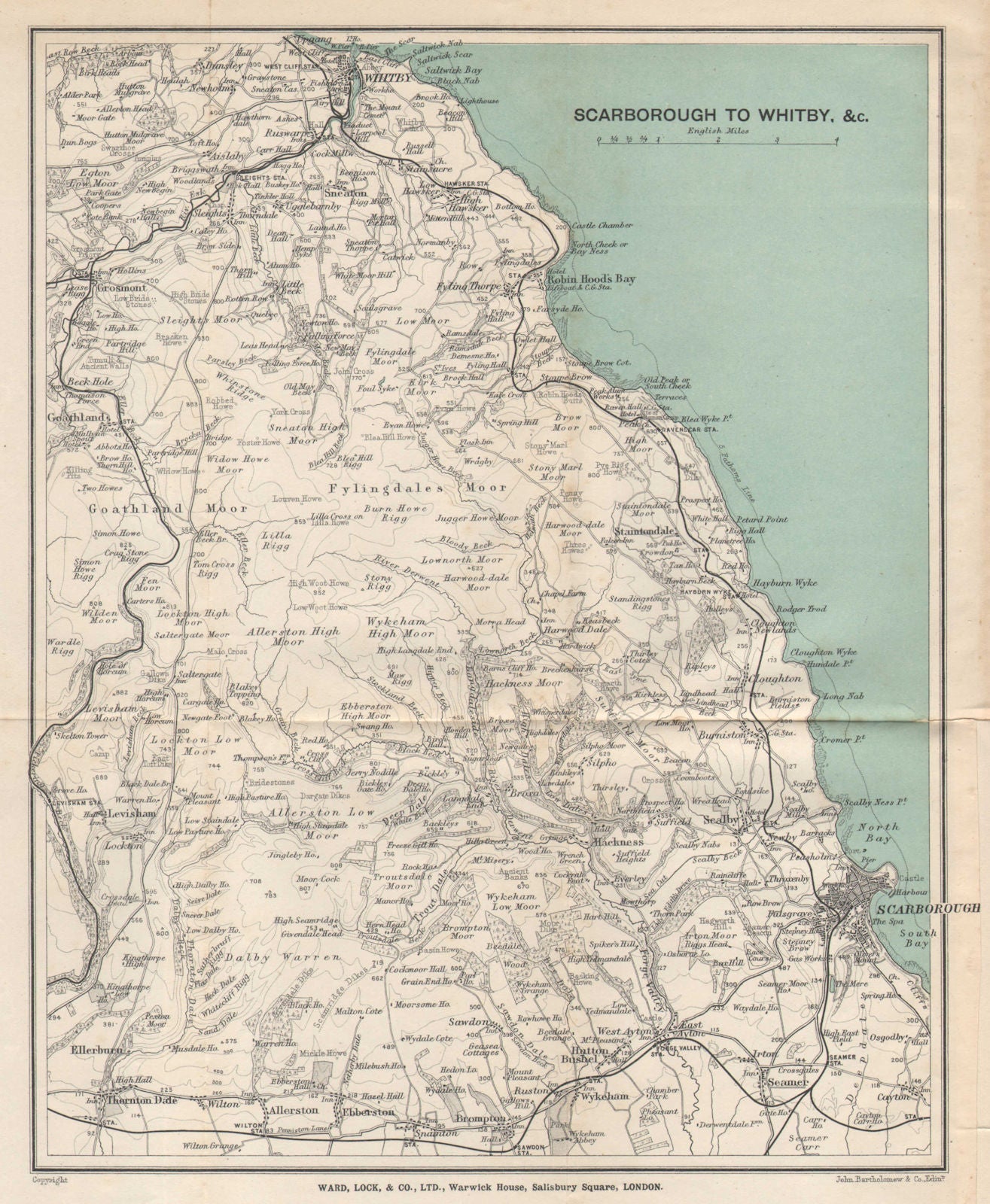 NORTH YORKSHIRE COAST & MOORS. Whitby Scarborough. WARD LOCK 1905 old map